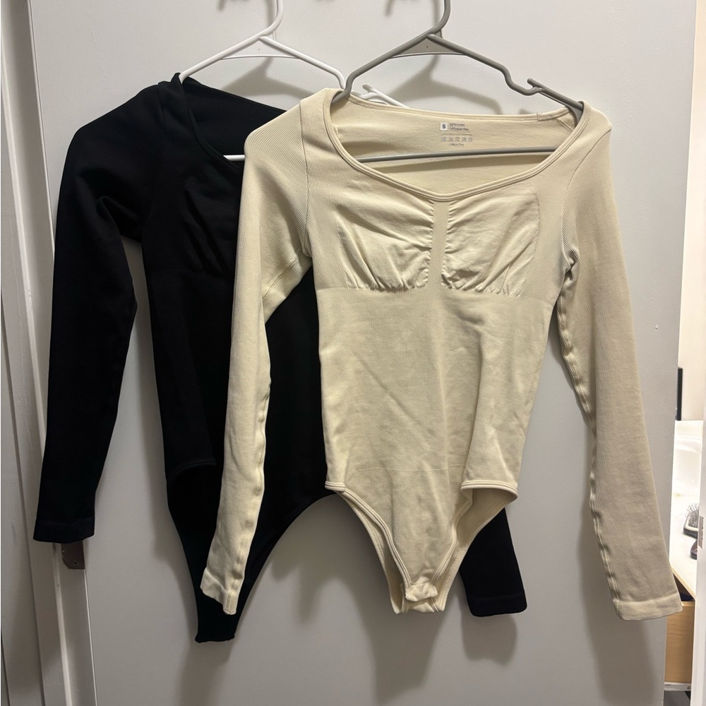 Elegant Cream and Black Long Sleeve Bodysuit Set